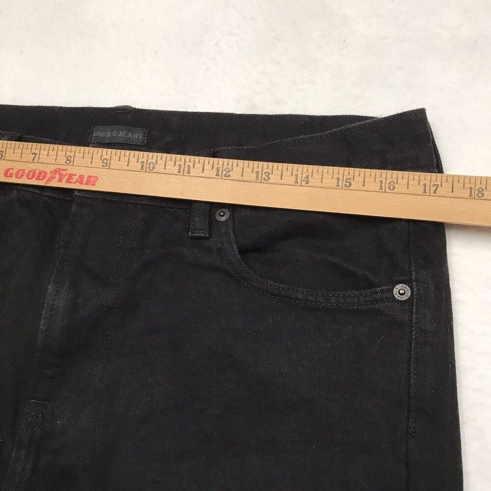 UNIQLO Selvedge Black Jeans Men 33x30 (33/32 tag) Slim Fit Straight Mid Rise - Picture 7 of 15